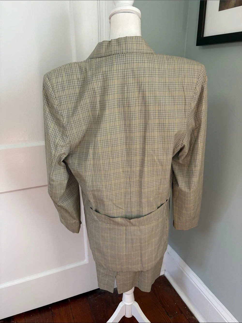 Vintage 1990s Ann Taylor Plaid Skirt Suit Set Yellow Blue Size 8 / 10 Cotton
